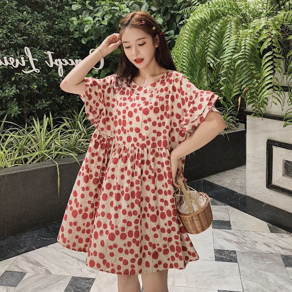 

Photo Shoot CHIC Smell GIRL'S Western Style by Age Dots Printed Mid-length Loose-Fit Flounced Sleeves Doll Dress