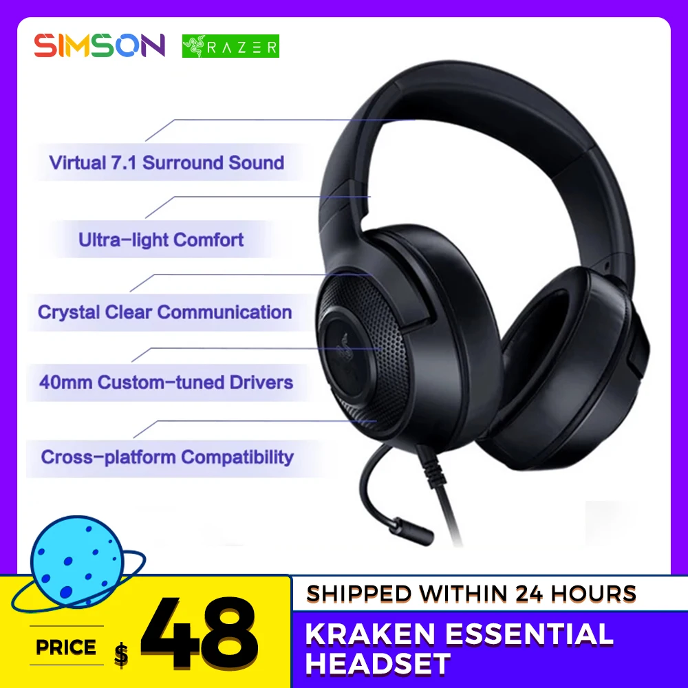 ilegal influenza Nominal Razer Kraken Essential X auriculares para videojuegos, audífonos con sonido  envolvente 7,1, micrófono cardioide ultraligero y flexible|Auriculares y  audífonos| - AliExpress