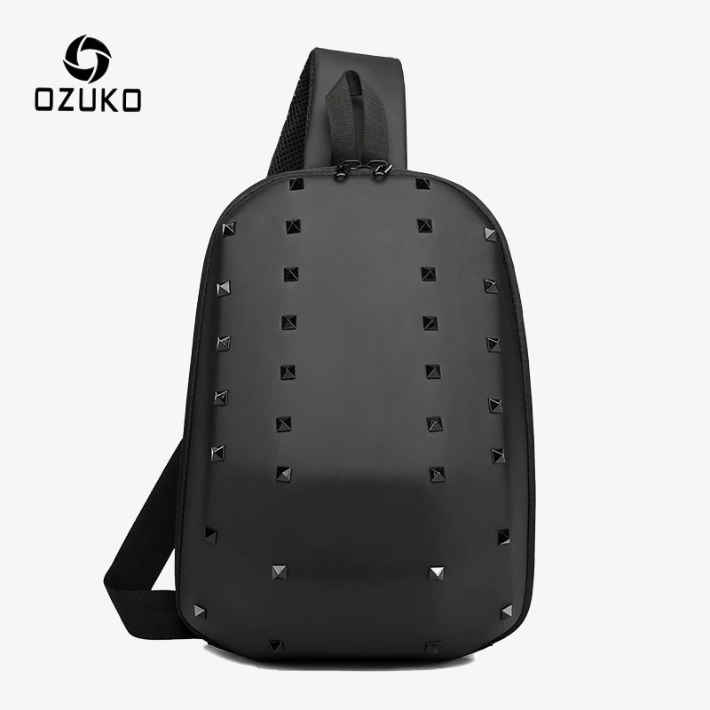 

OZUKO ABS Rivet USB Charge Crossbody Bag for Men Shoulder Bag Teenagers Fashion Large Capacity Chest Pack Sling Messenger Bags