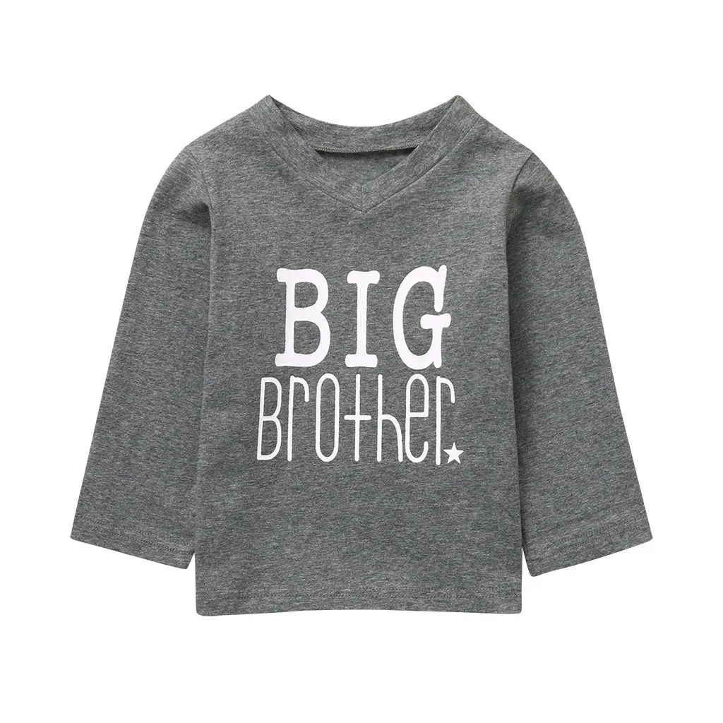 Осенне-весенняя одежда футболка с надписью «Big Little Brother» для маленьких мальчиков топы, футболки для маленьких девочек, одежда - Цвет: Серый