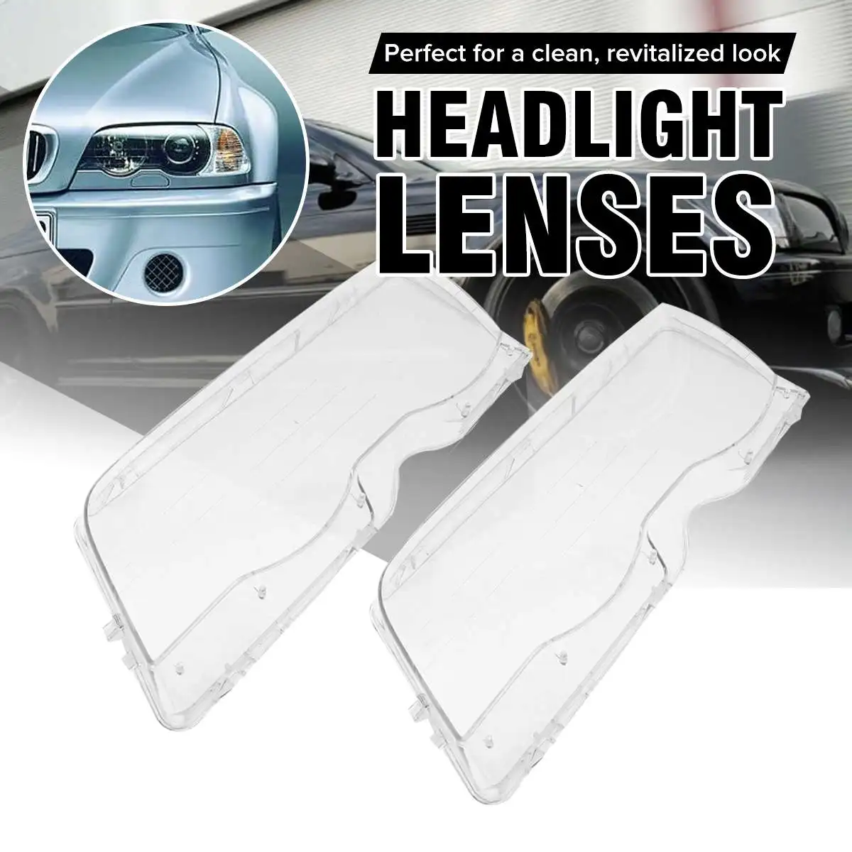 

Pair Headlight Headlamp Clear Lenses Lens Clear Cover Coupe Convertible For BMW E46 2DR 1999-2003 M3 2001-2006 4DR 1998 -2001