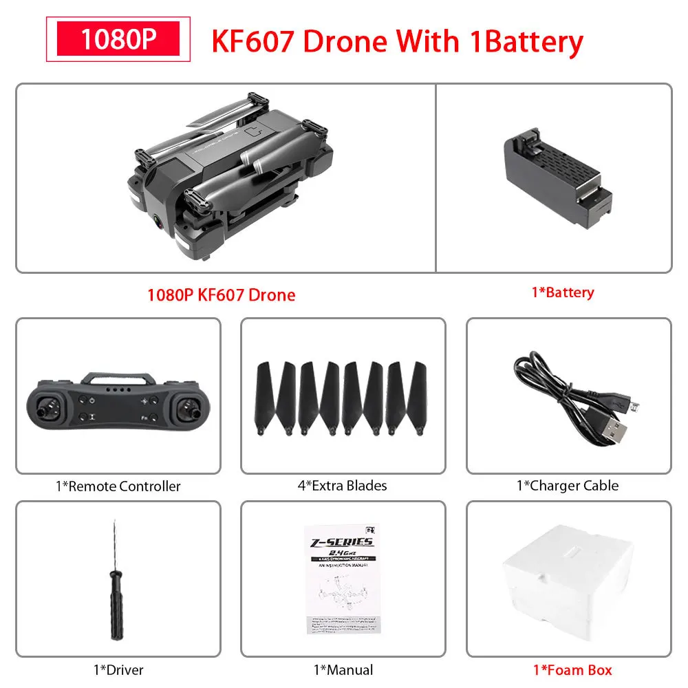 1080P 1B Foam Box KF607 WI-FI FPV RC складной Дрон широкоугольная HD 1080P 4K Камера «Безголовый» режим оптического потока давление, высота над уровнем моря удерживают Квадрокоптер - Цвет: 1080P 1B Foam Box
