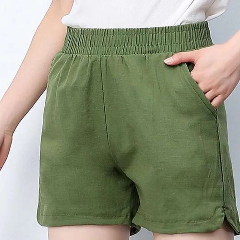 Army Green Хит, летние льняные повседневные шорты, пляжные, с высокой талией, хлопок, лен, тонкие, корейские, тонкие, короткие, модные, женские, большие размеры - Цвет: Army Green