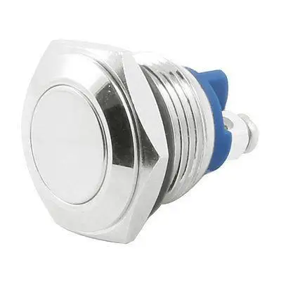 

16mm Flush Mounted Momentary SPST Silver Tone Stainless Round Push Button Switch