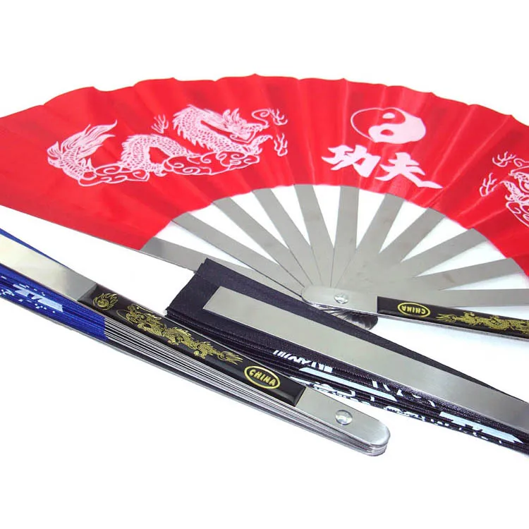 Top quality Chinese Kung Fu Fan Wushu Dragon Stainless Steel Frame Tai Chi Martial Arts performance / dance Available fan 13.4"