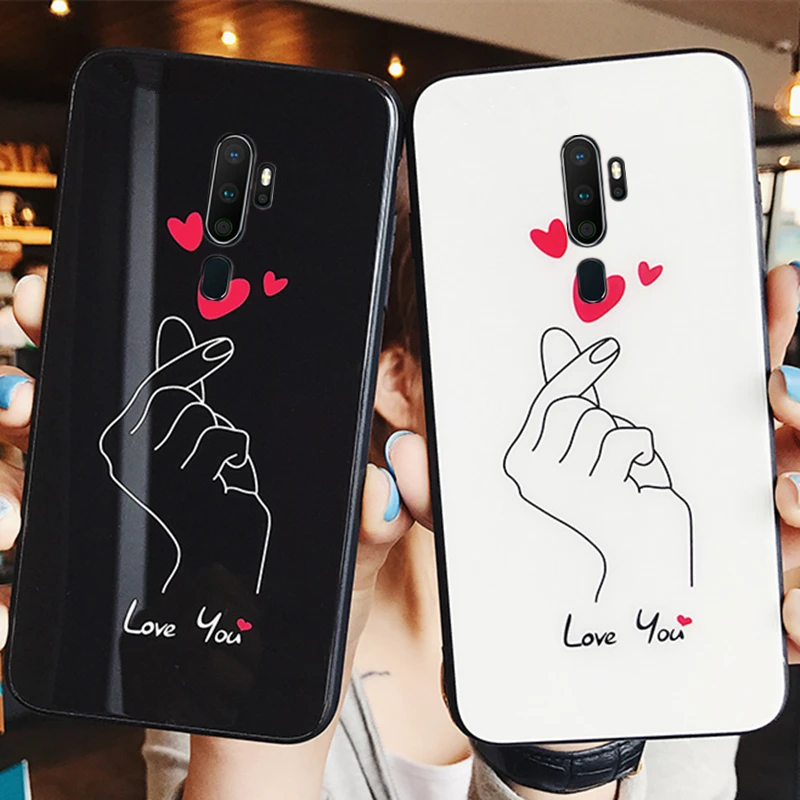 For OPPO Reno 2F 2Z 2 Z 3 Pro ace Case Love you Pattern Hard Tempered Glass back silicon Cover 10x zoom 2f Casing | Мобильные