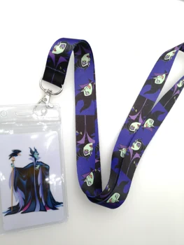 

1pcs cartoon Maleficent pvc Named Card Holder Identity Badge with Lanyard Neck Strap Card Bus ID Holders With Key Chain