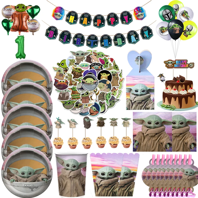 Star Wars Party Yoda Theme Supplies Paper Tablecloth Cup Plate Cap Balloon Stickers Boy Birthday Decoration Kids Toy | Дом и сад