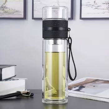 

500ML Glass Water Bottles for Dinking Tea with Infuser Double Wall Bottle for Water Brief Portable Bpa Free Men Flask Shaker