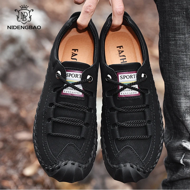 

Cow Leather Men Casual Shoes Outdoor Lace up Hand Made Men Shoes Large Size 38-45 Flats Men Slip On Lazy Shoes Zapatos Hombre