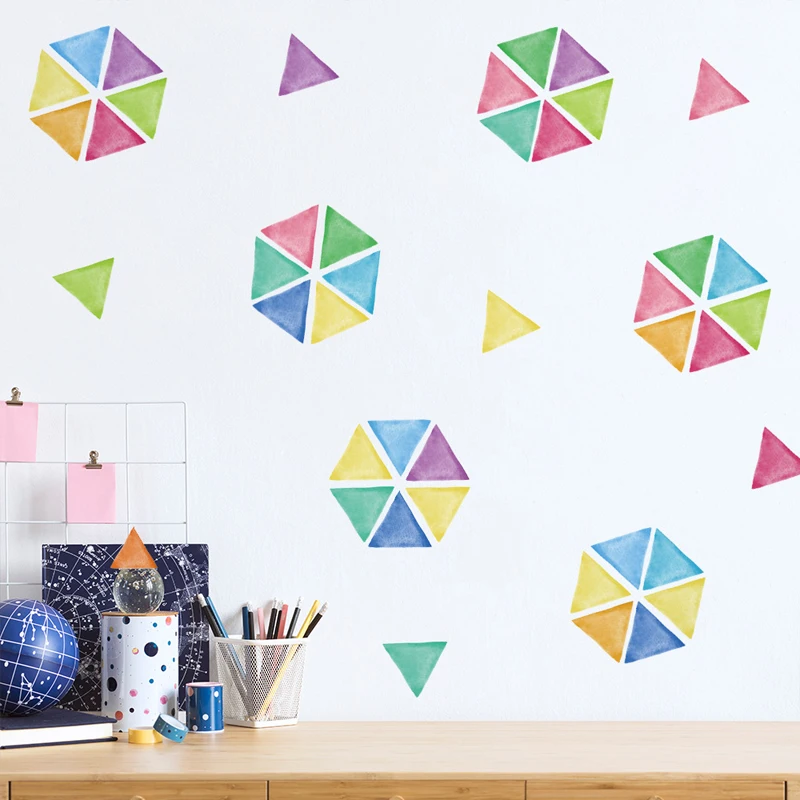 PA151 Creative Triangles Colorful Wall Stickers Children Room DIY Watercolor Decals Girl Favors Decoration Art | Дом и сад