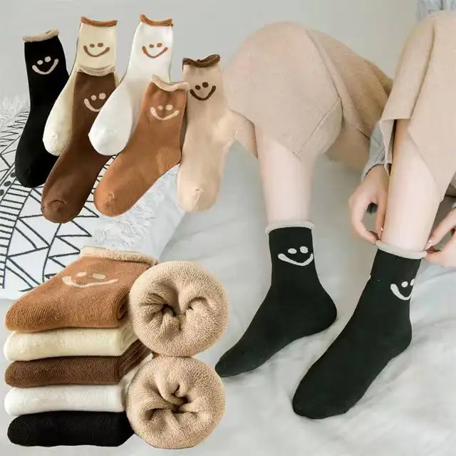 Stay warm and stylish with Socks Woman Smile Face Winter Thicken Warm Brushed Hosiery