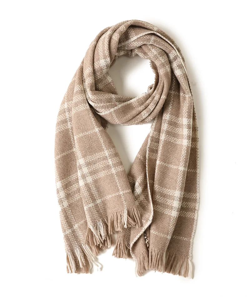 Naizaiga Cashmere thicken plaid women shawl camel warm winter scarf,SN258