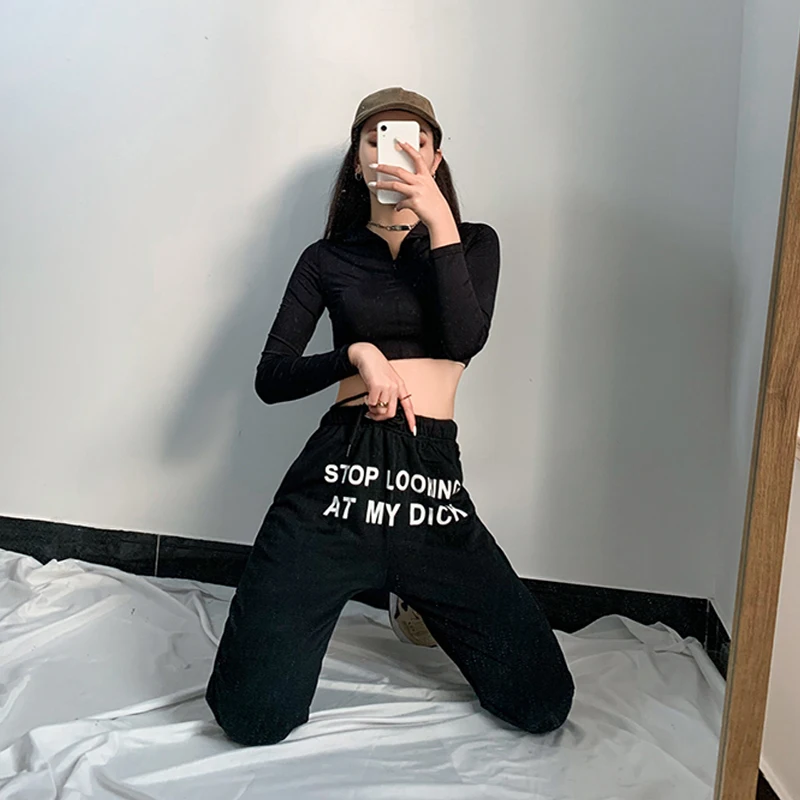 Stop Looking At My Dick Sweatpants Letter Print Pants Women Black Cotton Joggers High Waist Cargo Trouser Casual Loose Hip Hop Pants Capris Aliexpress