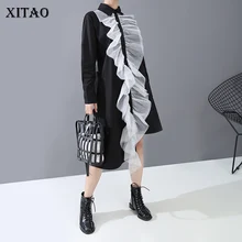 XITAO, европейский стиль, платье с вышитыми листьями лотоса, женское платье нестандартного размера плюс, модные трендовые весенние платья с длинным рукавом XJ3148