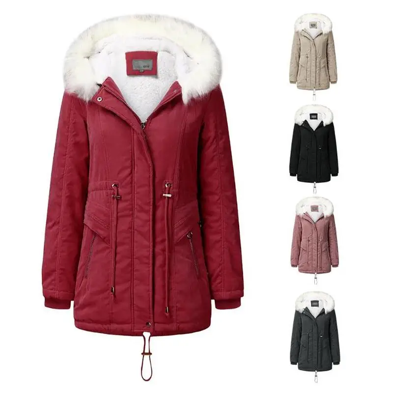 

Helisopus New Parker Coat Women Cotton Padded Fur Hooded Collar Jacket and Coat Winter Warm Coat Female Long Jacket