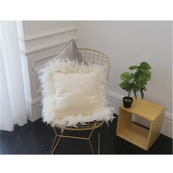 

Faroot Luxury Beauty Cushion Cover White Europe Velvet Fabric Feather Around Sofa Pillow Case Hotal Living Room Decor