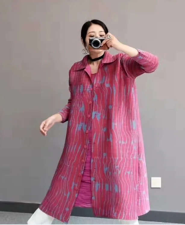 Лидер продаж Miyake fold однобортный плащ с длинными рукавами и принтом свободная Длинная ветровка