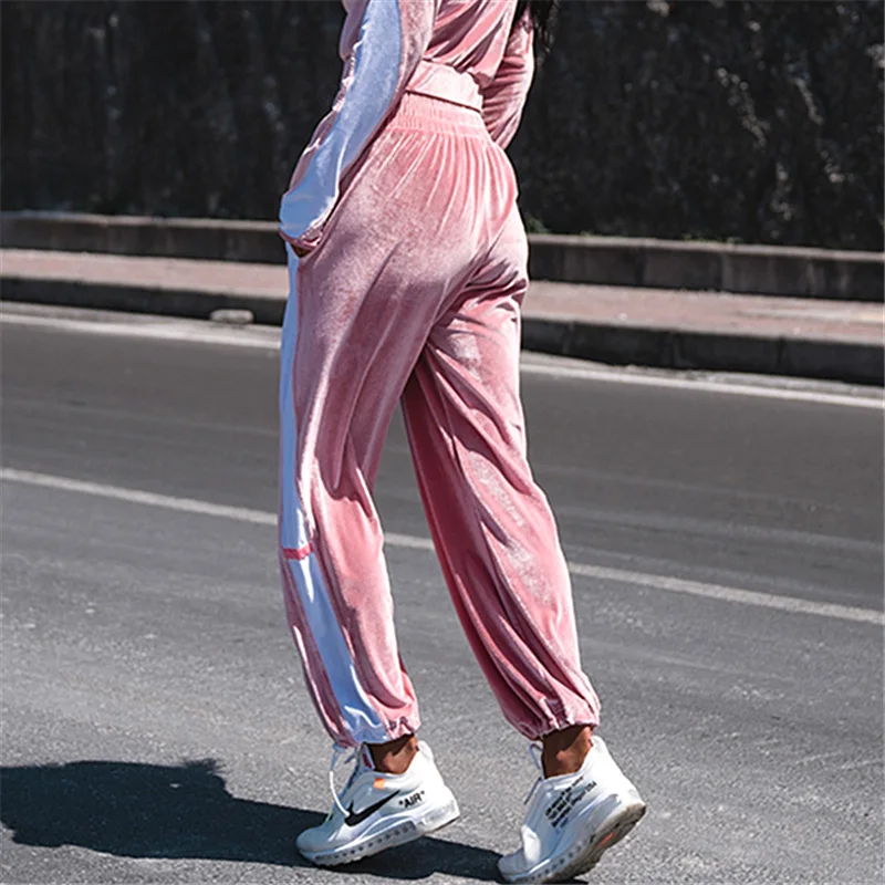 pink pants Oyoo, зимняя теплая бархатная куртка для бега, женский свободный свитер на молнии с длинным рукавом, женский топ для йоги, топы для тренировок, розовая толстовка - Цвет: pink pants