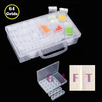 

64 Grids Diamond Painting Square Drill Storage Container, Beads Organizer Storage Case with 28 grids Plastic Box and Label