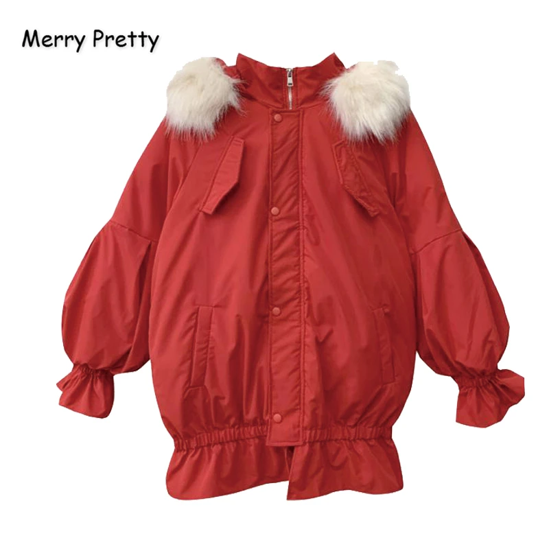 Merry Pretty женское длинное хлопковое пальто с заячьими ушками на капюшоне, осенне-зимняя верхняя одежда с расклешенными рукавами, пуловер, куртка с капюшоном