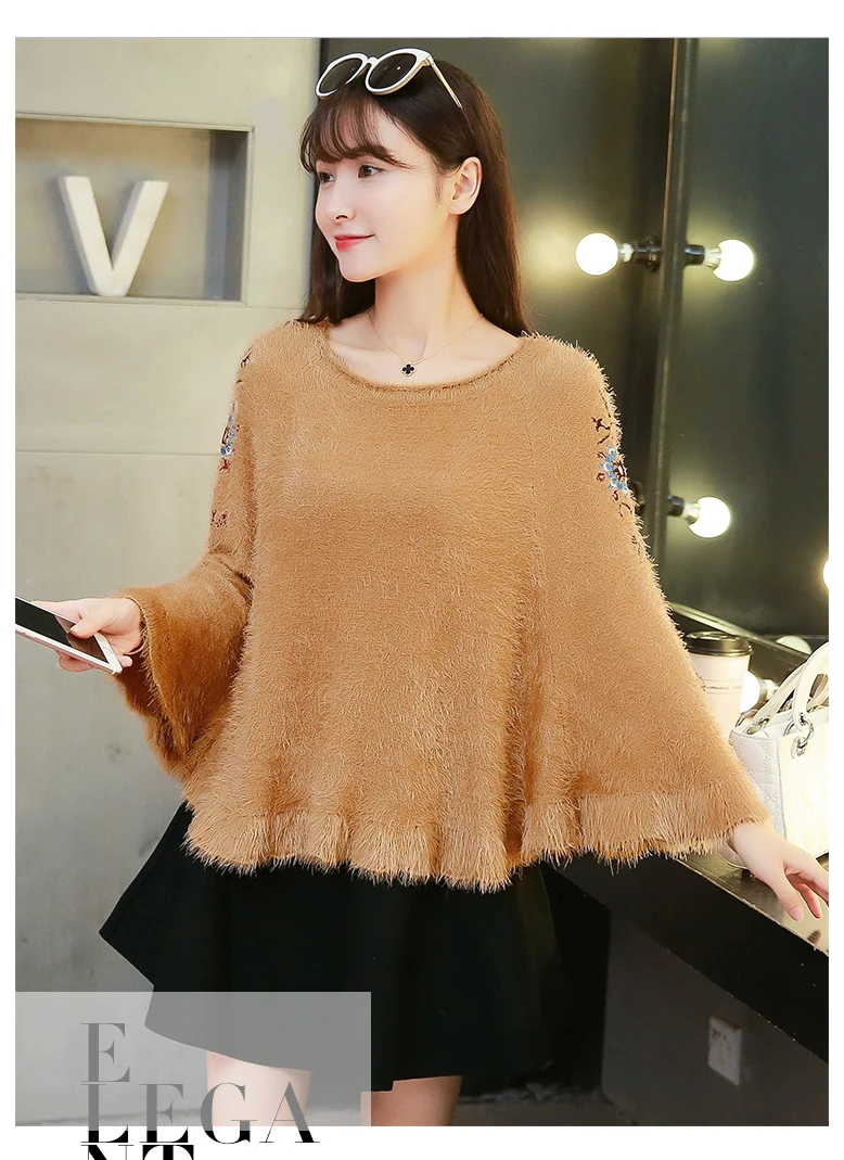 Осень мохер вышивка шерпа белый свитер женский пуловер корейский вязаный элегантный зимний женский топ