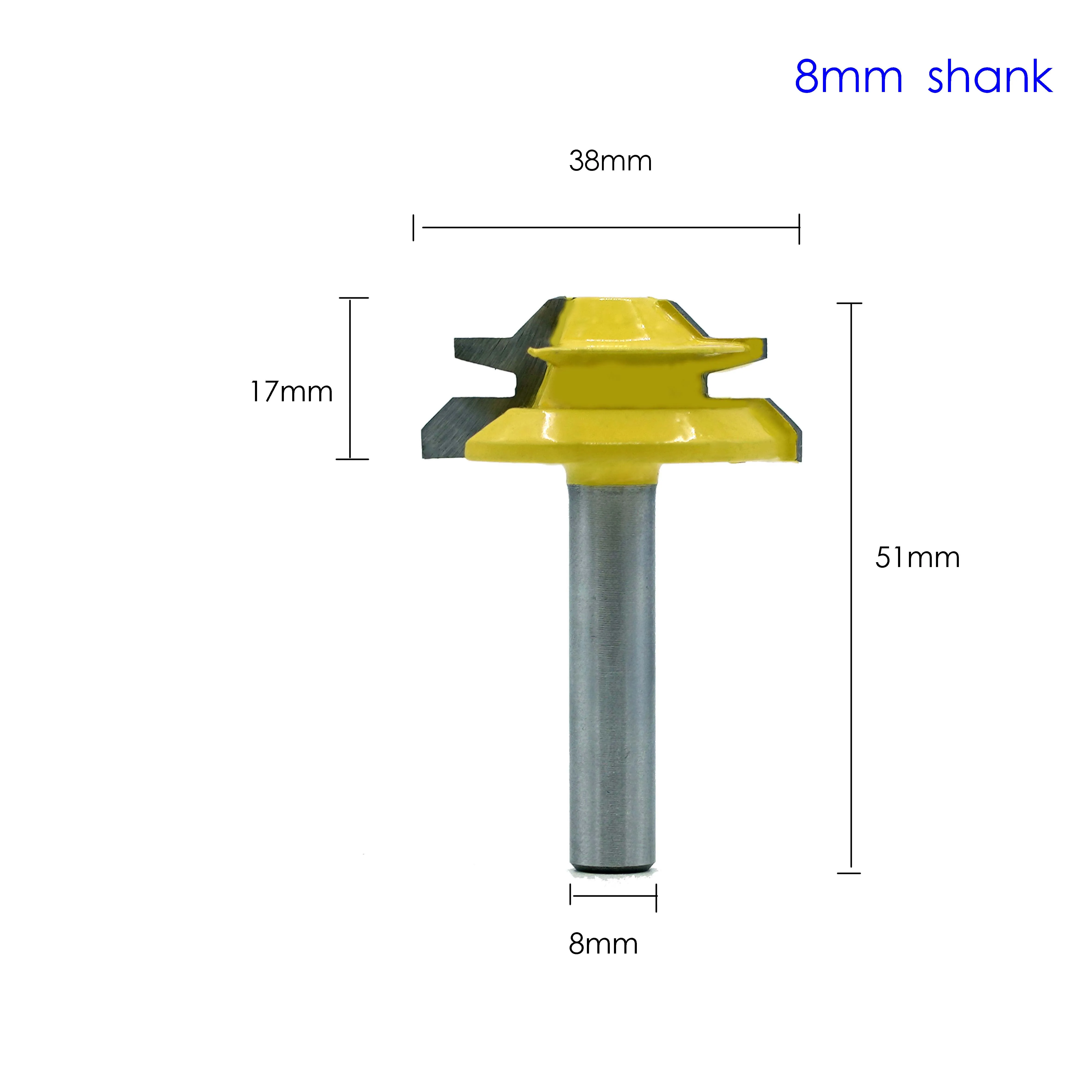 1PC 8mm Shank Lock Miter Router Bit Anti-kickback 45 Degree 1/2 Inch Stock Tenon Cutter for Woodworking Tools