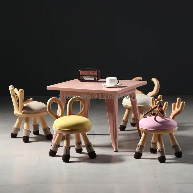 Home Backrest Bench Children Chair Creative Animal Cute Stool Simple Low Kindergarten Baby Solid Wood | Мебель