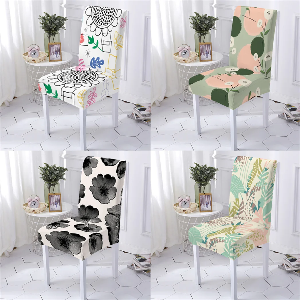 

Plant Watercolor Style Chairs Cover Room Chair Case Dining Ink Painting Pattern Socks Anti-Dirty Seat Home Chair Case Stuhlbezug