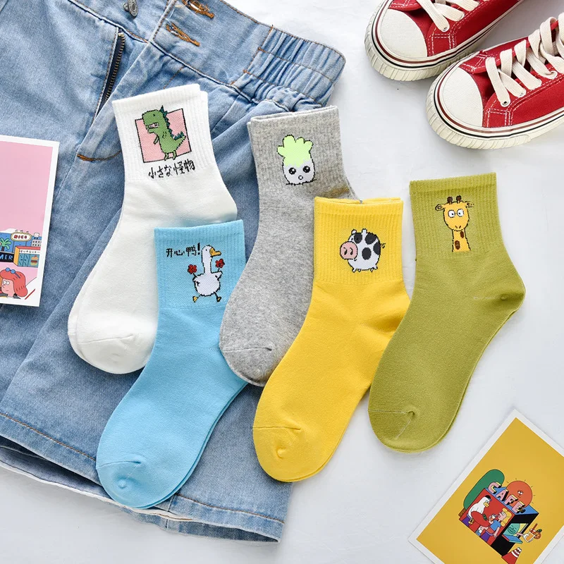 SP& CITY/комплект из 5 пар, Ins, женские короткие Смешные Носки с рисунком из мультфильма, хлопковые повседневные Джокер носки для девушек, однотонные носки для колледжа
