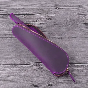 

Makeup Soft Handmade Pencil Bag Eyeglasses Case PU Leather Vintage Pouch Casual Multifunction Zipper S Shaped Portable Storage