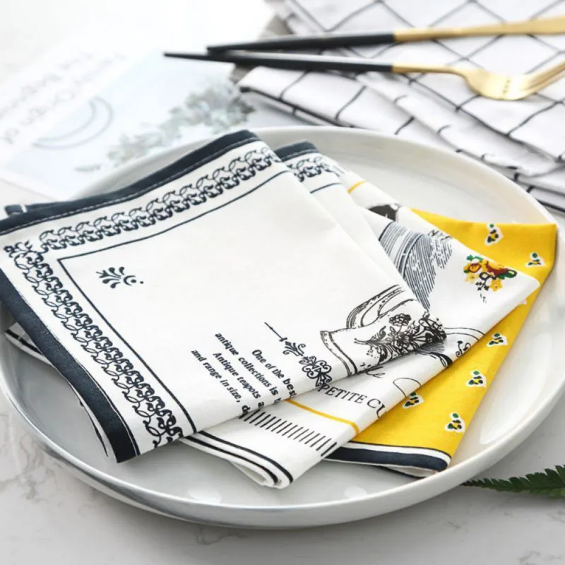 European Style Cotton Linen Placemat Printed Tea Towels Party Wedding Table Dish Decor Placemat Reusable Table Napkins