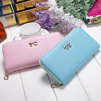 

Women Long Clutch Wallets Female Fashion PU Leather Bowknot Coin Bag Phone Purses Famous Designer Lady Cards Holder Wallet