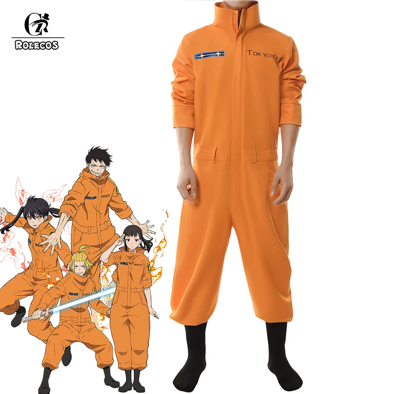 

ROLECOS Fire Force Cosplay Costume Shinra Kusakabe Akiratu Oubi Maki Oze Jumpsuit Enen no Shouboutai Women Men Yellow Outfit