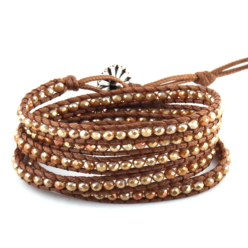 Женский кожаный браслет с 5 нитками 4 мм черный/коричневый ручной работы со