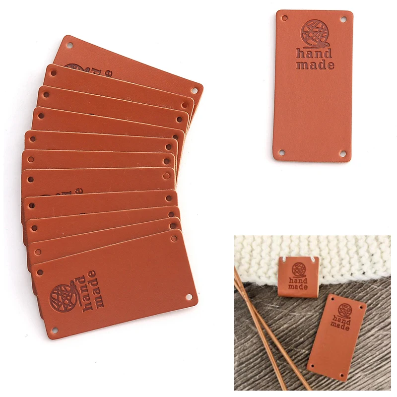 Description Picture 2 of item20Pcs Hand Made With Love Labels Tags For Clothes Handmade PU Leather Labels DIY Hats Bags Sewing Tags Garment Accessories New