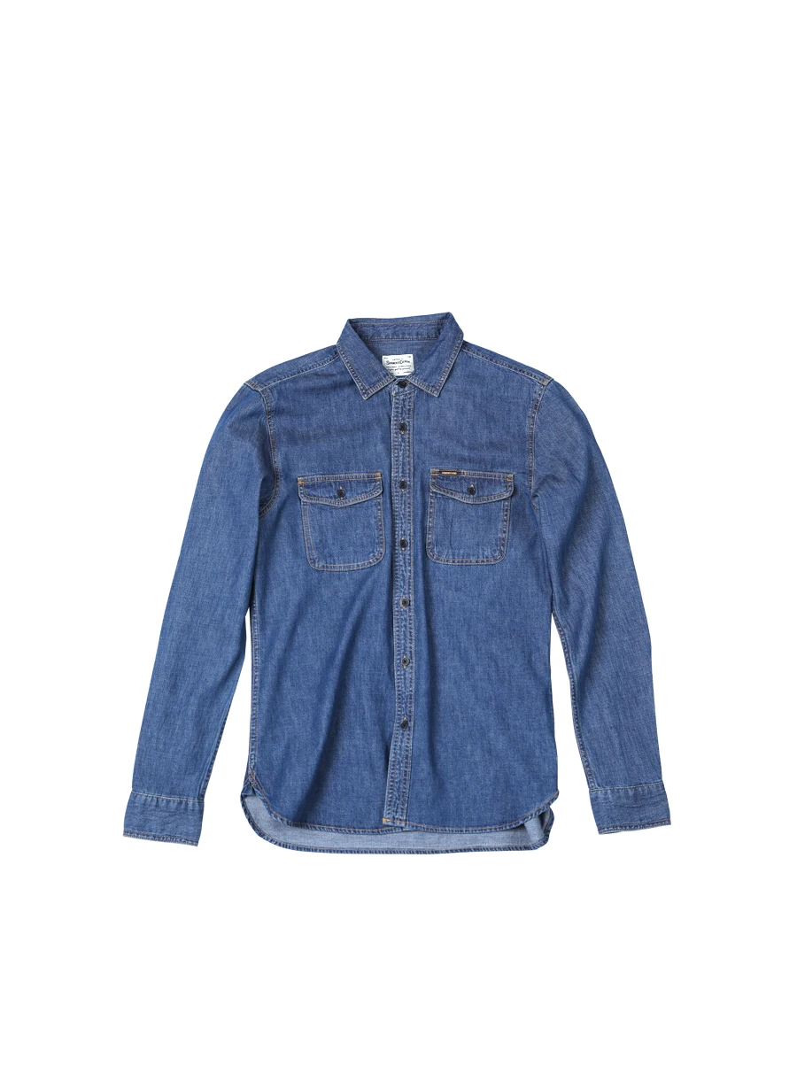 Мужская повседневная рубашка SIMWOOD, модная джинсовая рубашка с длинными рукавами из хлопка, брендовая модель 190076