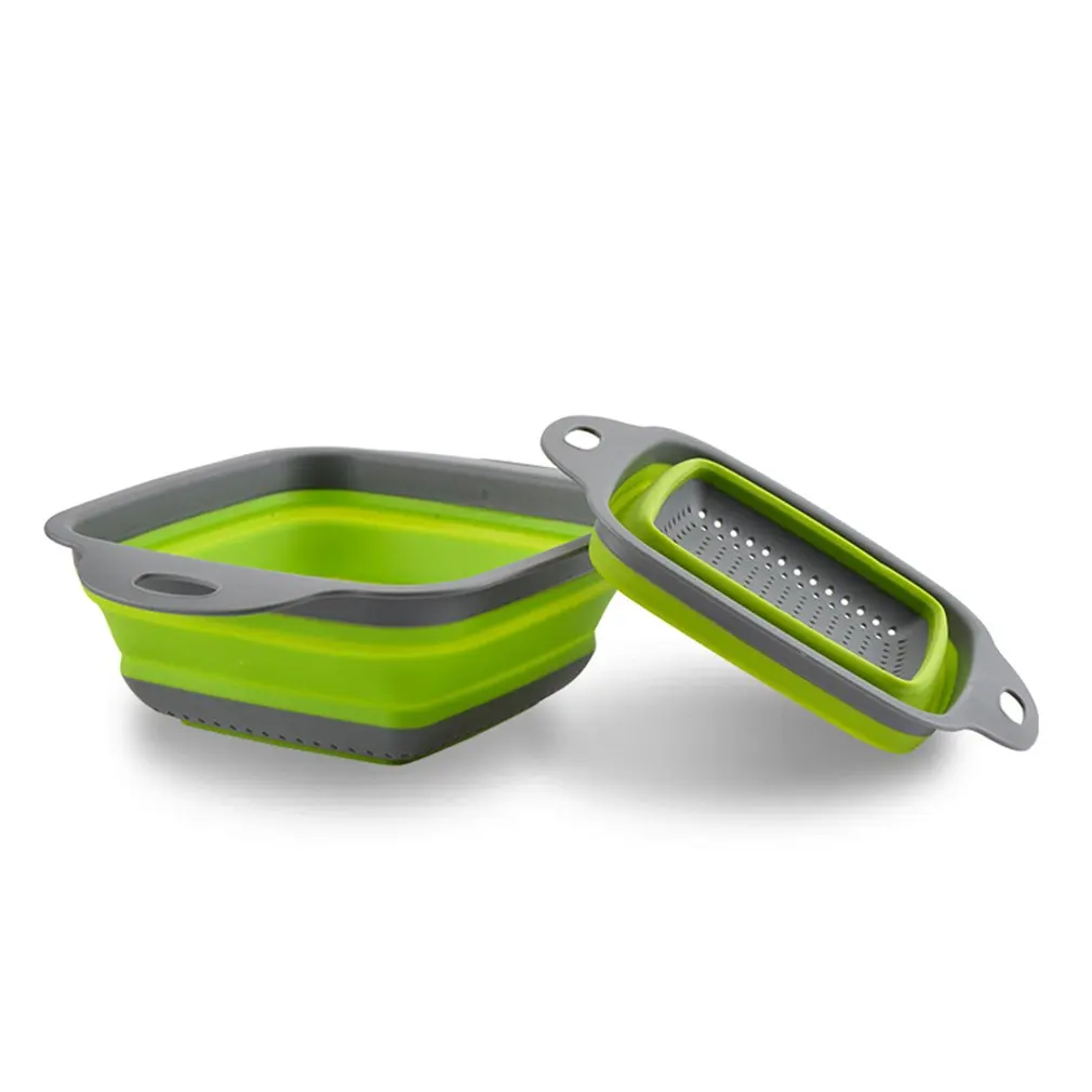

Practical 2PCS/SET Foldable Soft Silicone Collapsible Colander Fruit Vegetable Strainer Square Basket Home Kitchen Tool