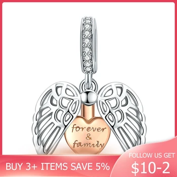 

CodeMonkey Guardian Wings Family Pendant Charm for Women Silver Bracelet Rose Gold Color Heart 925 Sterling Silver Jewerly C1299