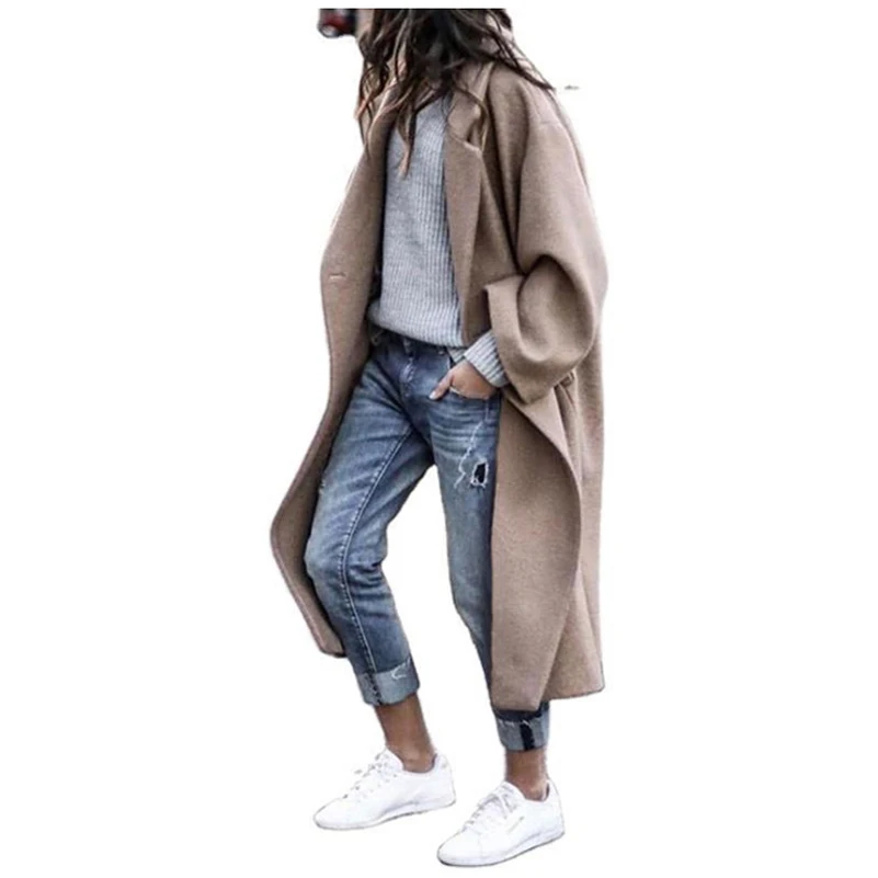 Winter Elegant Women Jacket Solid Color Lapel Coat