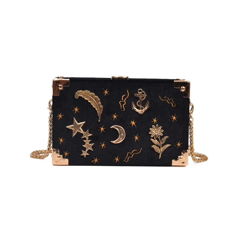 Black WOBAG/женские вечерние сумки-клатчи с цепочкой, Вельветовая металлическая коробочка для украшений, мини-сумка через плечо, сумка-мессенджер - Цвет: Black