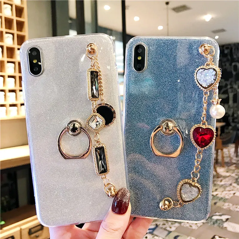 

For iphone 11 pro 6s 7 8 plus X XS max XR Fashion Classical Geometry diamond pearl bracelet chain soft silicone phone case cover