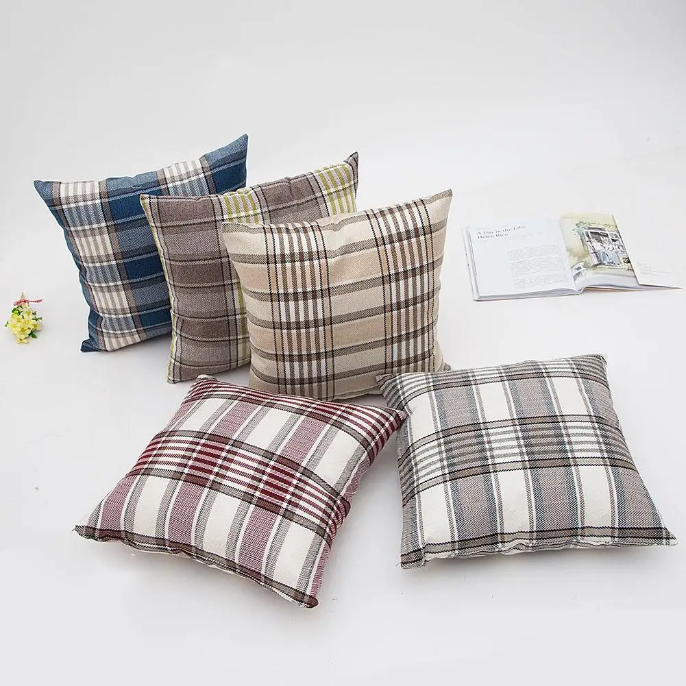Клетчатая наволочка из хлопка и льна, льняная клетчатая модная наволочка, рождественский подарок