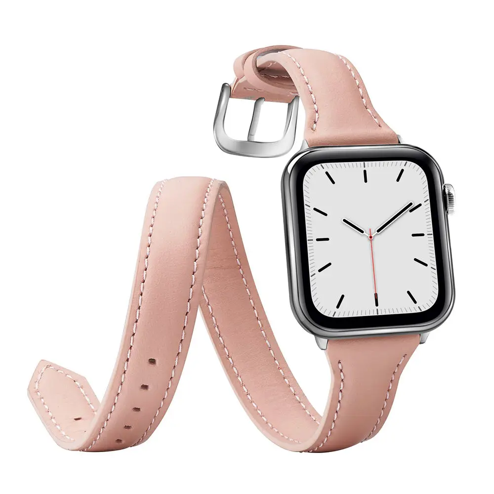 Двойной тур ремешок для Apple Watch iWatch 40 44 мм 38 42 мм очень длинный ремешок из воловьей кожи браслет для серии 5 4 3 2 1 ремешок для часов - Цвет ремешка: Розовый