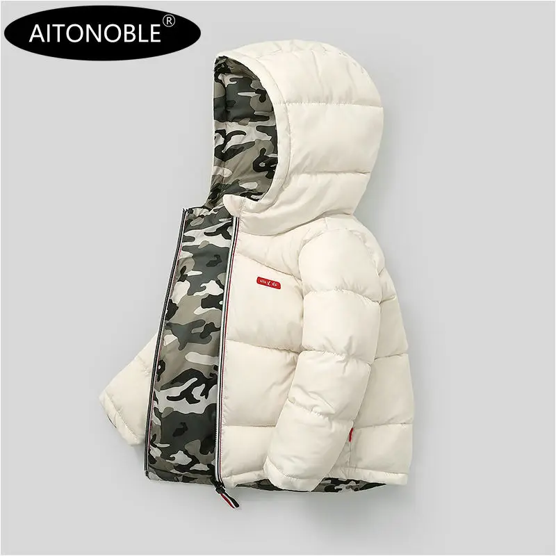 Aitonoble New Kids Down Jacket Reversible Parkas Children Down Coats and Parkas Double Side Wearing Coat