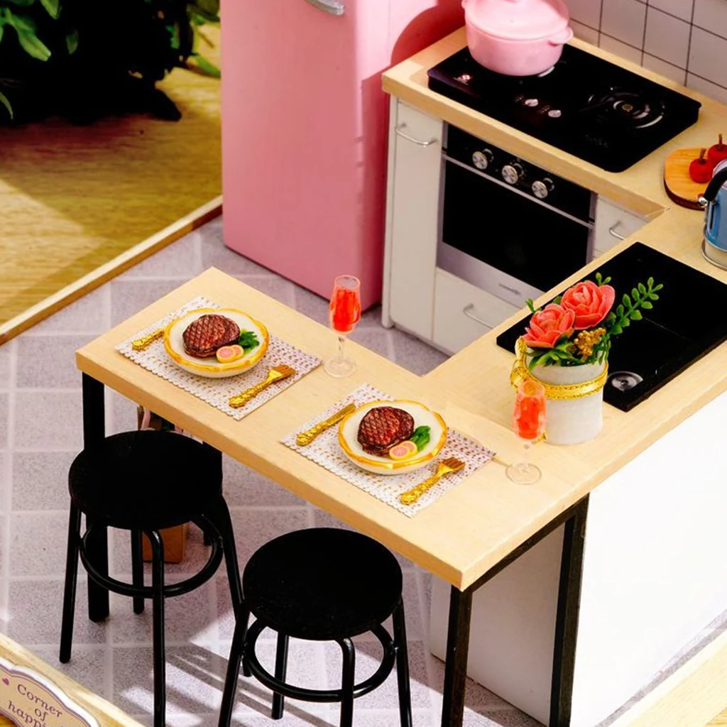 1:24 Scale Wooden Dollhouse Miniatures DIY House Project Kit with Cover and LEd Light - Taste of Life