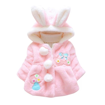

Thicken Baby Coat Autumn Winter Girls Artificial Fur Long Sleeve Outerwear With Rabbit Ear Cute Hairy Comfortable Warm Hoodie