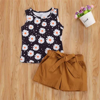 

Kids Girl Summer Suit Infant Cloting Set 2020 Baby Floral Print Round Neck Sleeveless Top Shorts 2pcs Clothes Set