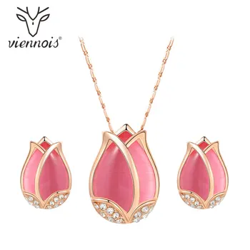 

Viennois Fashion Jewelry Set for Women Rose Gold Plated Tulip Design Flower Necklace and Earrings Jewelry Set For Women