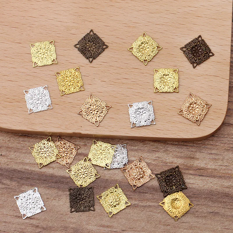 

200 PCS 10mm Metal Copper Sheet Filigree Square Connectors Charm DIY Accessories For Jewelry Making